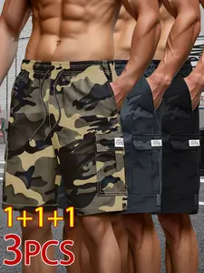 Men’s Camouflage Cargo Shorts, 3-Pack — Outdoor Hiking Multi-Pocket Practical Shorts, Casual Style, Suitable for Summer Hiking, Camping, Cycling, Men’s Sports Shorts