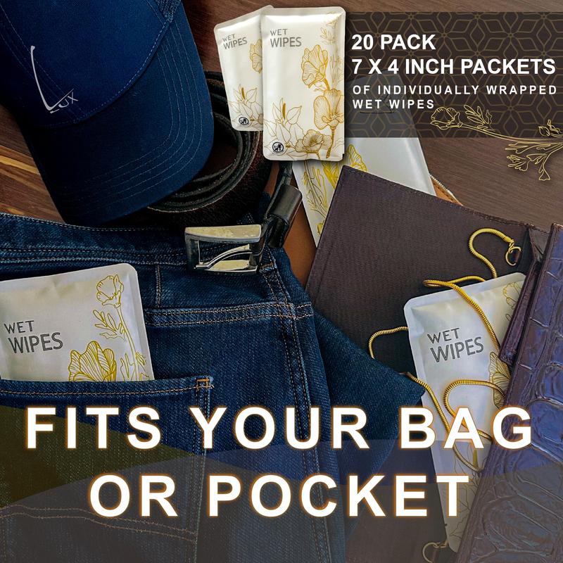 Luxury Wet Wipes – 20 Individually Wrapped Microfiber Textured Cleansing Wipes, Unscented Body and Personal Hygiene Wipes for Women & Men – Refresh Anytime at the Gym, Camping, Travel, or Outdoors.