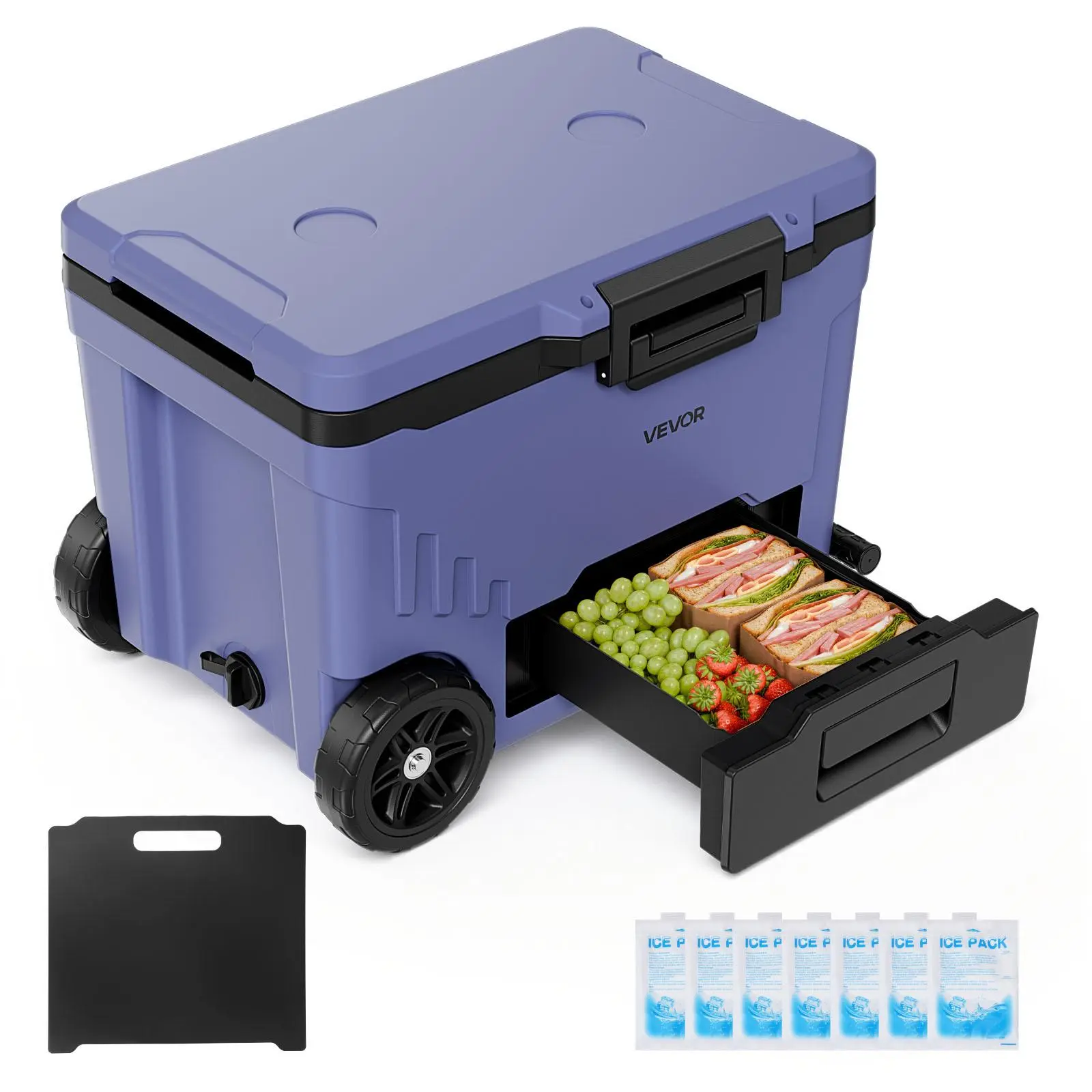 【SummerFinds】VEVOR Hard Cooler, 45QT Portable Rolling Cooler with Wheels, Leak-Resistant Coolbox Keeps Contents Cool for 48 Hours, Ice Retention Insulated Chests, Ultra-Light for Outdoor Picnics, Grill, Camping