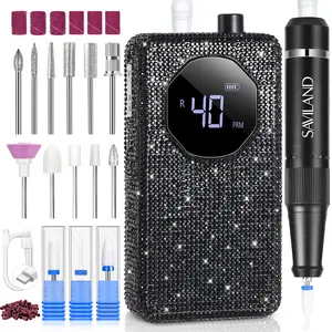 SAVILAND 40000RPM Professional Nail Drill: Portable Electric Nail File Machine with Ceramic Nail Drill Bit & Sanding Bands for Fast Acrylic Removal Manicure Salon & Home Use, Black Diamond