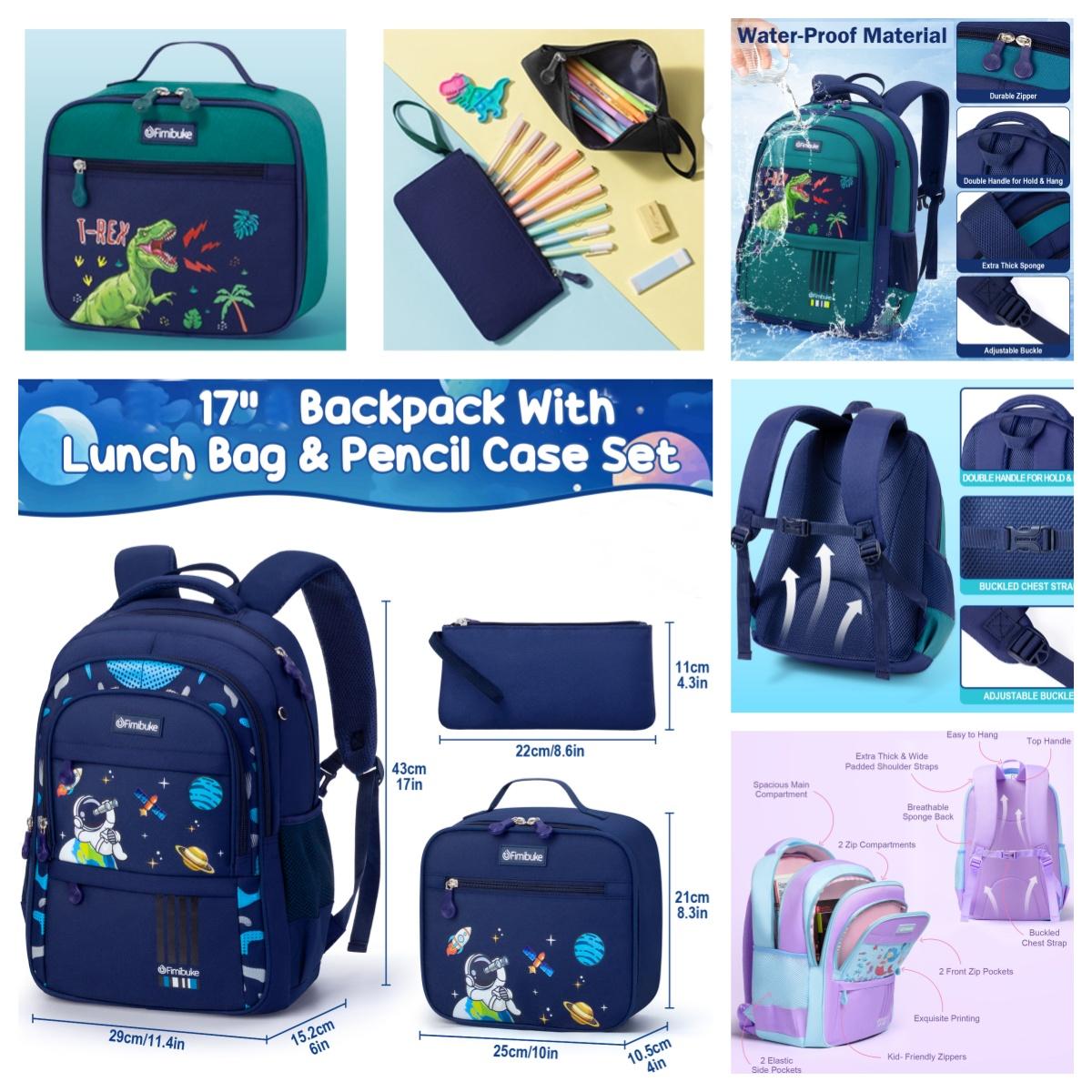 Fimibuke 3PCS Waterproof Backpack for School,Bookbag Set with Lunch Box & Pencil Case,colorful/Embroidery school bag for Elementary Middle High School,Backpag with Stationery,Back to School Gift,Birthday's Gift,Dealsforyoudays