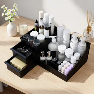 Men's Cologne Storage Rack, Bathroom Counter Organizer and Perfume Tray with Toothbrush and Sink Brush Holder, Durable Plastic Organizers