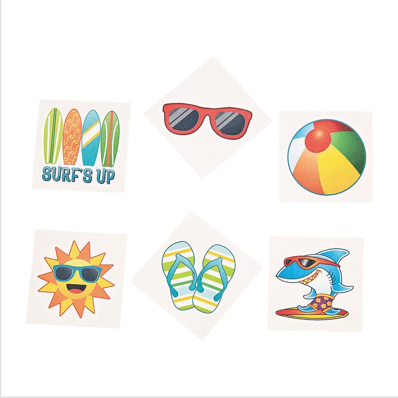 Vibrant Beach Fun Temporary Tattoos - 72 Pc. for Parties and Events