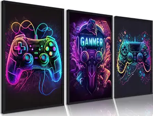 Poster Set of 3 for Gaming Wall Art, Boys Room Decor, 12"x16", Unframed, Game Handle Theme, Home Decor