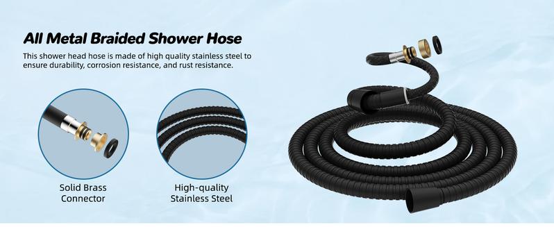 Hibbent Upgraded 13'' Shower Head Combo, High Pressure 5 Spray Rainfall Showerhead with 10 Spray Modes Handheld,All Metal Easy Reach 4-way Diverter with Pause Mode, 71'' Hose and Holder, Matte Black