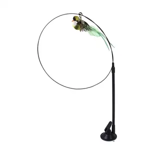 Cat Teasing Stick with Durable Suction Cups Cartoon Feather Lure Battery-Free Bell Interactive Indoor Toy for Cats Sturdy Suction Cup Design