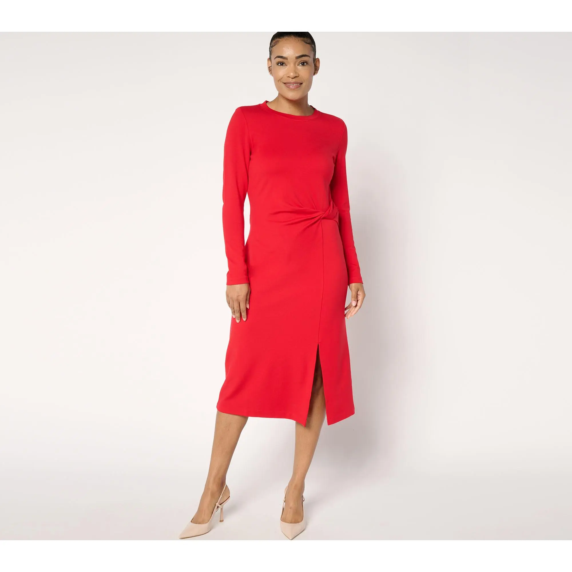 Isaac Mizrahi Live! Regular Drapey Sublime Stretch Ponte Midi Dress