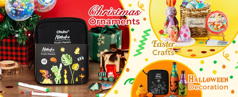 Ohuhu Acrylic Brush Tip Paint Markers 24 Pack/ 48 pack Vibrant Colors with Flexible Brush Tips High-Opacity Waterproof Lightfast Pens for Rock Wood Glass & More