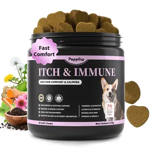 PopPaw Itch Relief for Dogs - Turmeric Supplements for Itching Skin Comfort & Coat Health & Seasonal Allergy Care, Immune Support Supplement with Omega-3 Fish Oil, Biotin- 90 Count