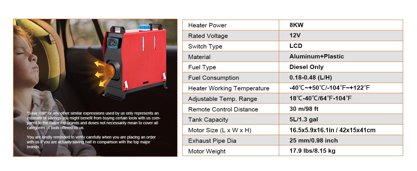 VEVOR 8KW 12V Diesel Air Heater All in One with Blue LCD Switch & Large Air Outlet 5L Tank, TikTokShopBlackFriday, Remote Control Parking Diesel Heater Silencer for RV Trucks Bus Trailer Home and Shop
