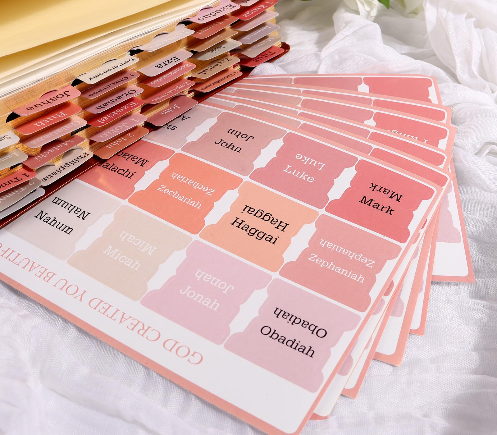 Bible Tabs for Bible Book Markers Pastel Paper Index Tabs for Men's Bible Study Journaling Supplies 66 Pre-labeled Tags 24 Blank Tags Ultra-thin Durable Material Strong Adjustable Adhesive Perfect Christian Gift for Youth Teens