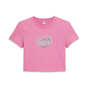 PUMA Womens Graphics Hyper Girl Baby Crew Neck Short Sleeve Casual Tops Casual - Pink