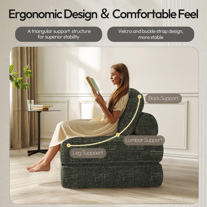 [New Year Deals] Folding Boneless Sofa Bed with Pillow, Convertible Comfy Couch Bed for Adults Home Lounge and Gaming, Modern Comfortable Design for Apartment Living Room Bedroom, Single, Smooth Velvet,Xmas Gifts for Everyone: Kids, Him, Her, Mom & Dad