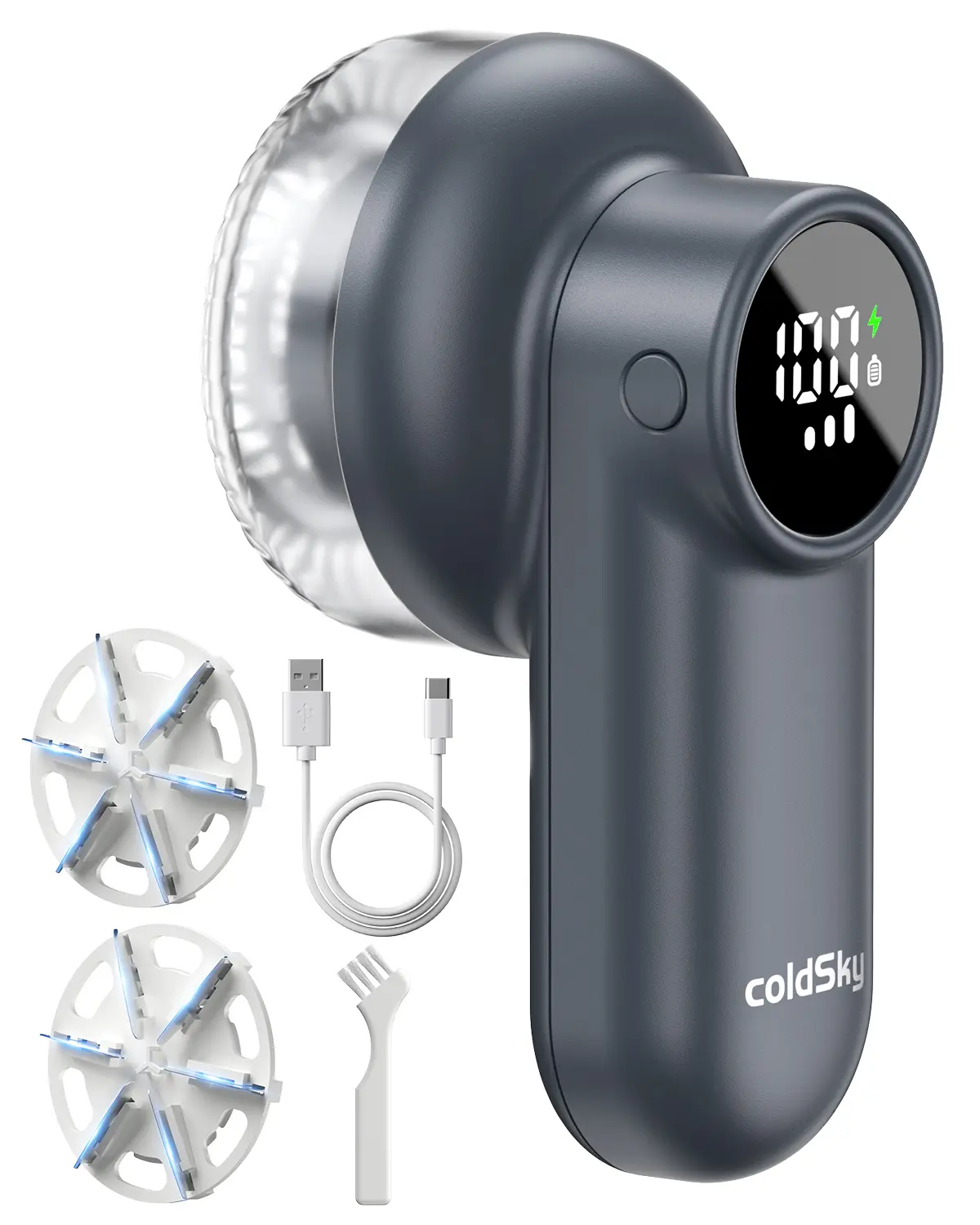 Coldsky Handheld Rechargeable Lint Remover Fabric Shaver - 155g Compact ABS Appliance, Digital Display, 6-Leaf Blades, Safety Lock, 3-Speeds, Fuzzy Removal for Clothes/Furniture, Pink Home Cleaner