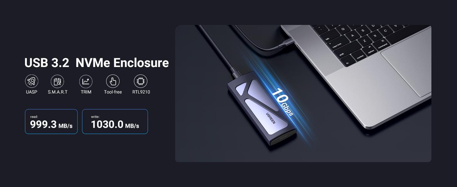 UGREEN SSD Enclosure, Tool-Free USB C External, 10Gbps M.2 NVMe to USB Adapter/Reader Supports M and B&M Keys and Size 2230/2242 /2260/2280 SSDs- TikTokShopBlackFriday ,TikTokShopHolidayHaul
