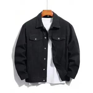 Men's Solid Color Longsleeves Denim Jacket, Loose Casual Fashion Comfy Long Sleeve Button Front Outerwear for Daily Wear, Men's Clothing for All Seasons, Vintage Clothing, Cotton, Menswear, Coats Tops Gamis