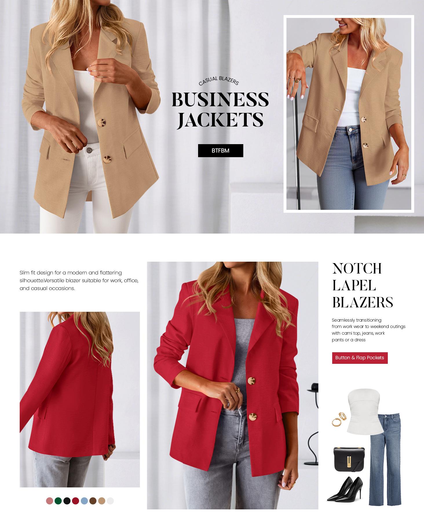 BTFBM Blazers for Women Business Casual 2026 Fall Clothes Lapel Open Front Long Sleeve Work Office Suit Jackets Blazer