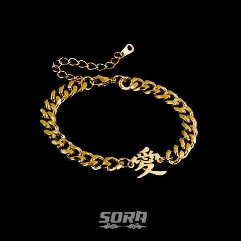 SORA "Love" Kanji Adjustable Bracelet Premium Stainless Steel Chain