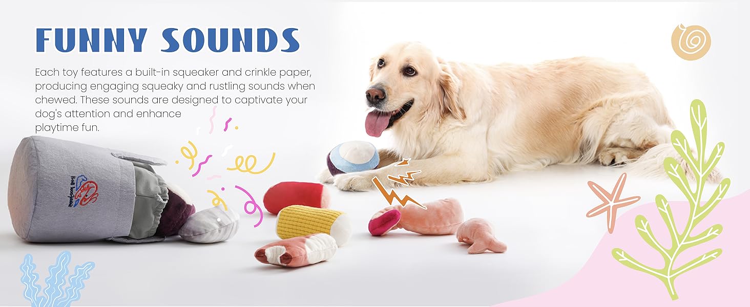 Nocciola 10 PCS Seafood Boil Dog Toy Set with a Pot, Christmas gift, Squeaky Crinkle Plush Puppy Toy,Interactive Toys, Hide Toys for Small to Medium Dogs