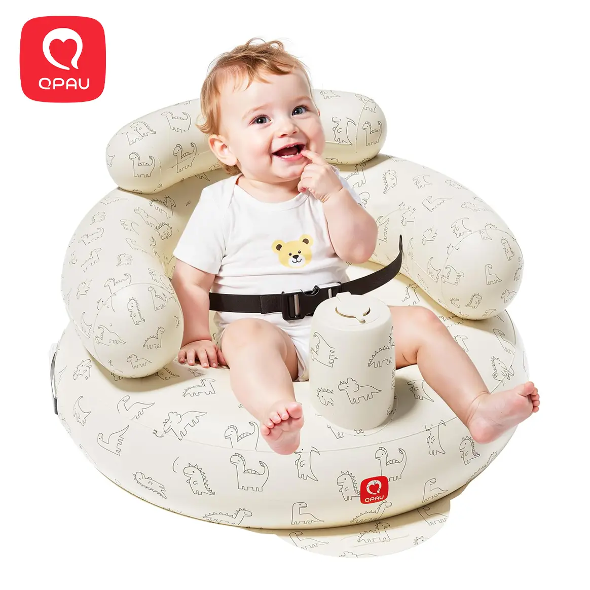 QPAU Inflatable Baby Seat with Safety Harness for Babies 3 Months & Up, Baby Floor Seats for Sitting Up, Baby Seats for Infants, Blow Up Baby Chair with Built in Air Pump (Dinosaur), Children's Day Gifts homeessentials, back to school