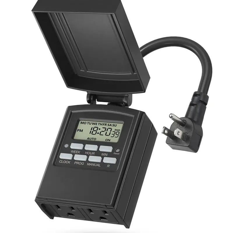 BN-LINK 7-Day Outdoor Heavy-Duty Digital Programmable Timer - Waterproof Weatherproof Outlet, 2 Grounded Outlets, 15A Max, 1875W Resistive, 1/2HP, 125V, 60Hz, 8A Tungsten Lamp, ETL Listed, for Christmas Lights, Daylight Savings