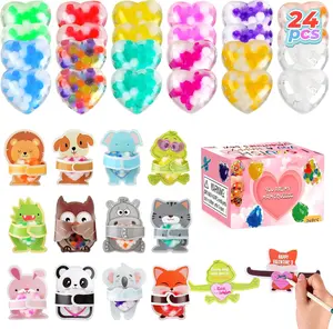 24Packs Valentines Day Heart Stress Balls with Cards,Squishy Squeeze Balls Bulk Fidget Toys for Adults,Stress Relief Balls,Classroom Exchange