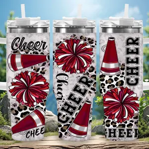 1pc 40oz Cheerful Cheerleader Tumbler with Lid, Insulated Travel Mug, Gift for Women Men, Ideal for Halloween, Independence Day, Memorial Birthday Gift, Coffee Cup, weird stuff