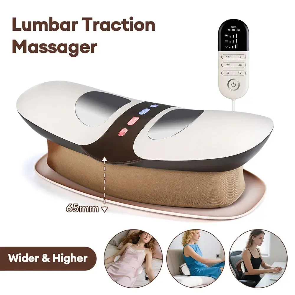 4-in-1 Wireless Lumbar Back Massager - Portable Rechargeable Self Care Gadgets with Adjustable Heat, Air Compression, Gentle Pulse, Vibration for Unisex Office/Home Indoor Recreation Equipment