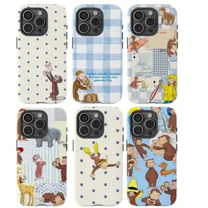 Curious George Tough Phone Case for iPhone 11, 12, 13, 14, 15, 16, 17 Pro Max Plus – Fun Monkey Cartoon Design, Polka Dot & Adventure Prints. Anti-Drop, Waterproof, Shockproof, Scratch-Resistant Full Protection, Glossy Finish.