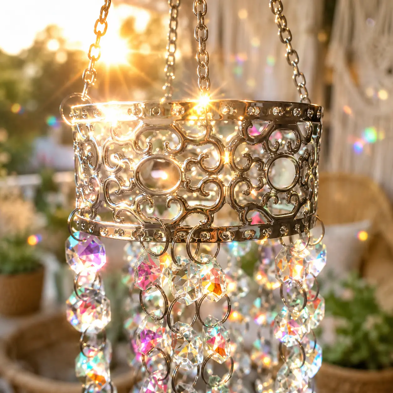 Handmade Synthetic Crystal Glass Sun Catcher with Silver Flower Crown - 27.2″/69 cm Vintage Rainbow Maker Prism, Durable Window Decor with Gift Box for Home Birthday Gift (Uses Natural Light), Color Changing