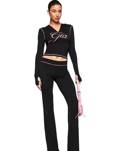 I.AM.GIA Blare Tracksuit Set - Soft Fabric, Wide Elastic Waistband, Water-Based Logo, Pink Stitching, Pull-On Construction