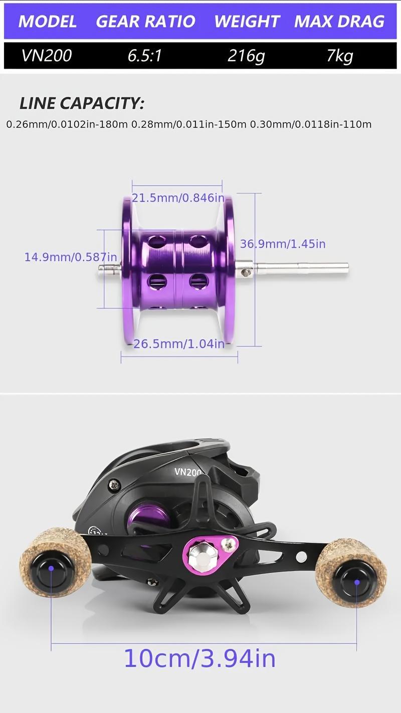 [W] [Aluminum Baitcasting Reel] VN Series Aluminum Baitcasting Reel| Ambidextrous, 6.5:1 Gear Ratio, 18LB Max Drag, Black, Polyamide (Nylon) Major Material, for Freshwater Saltwater