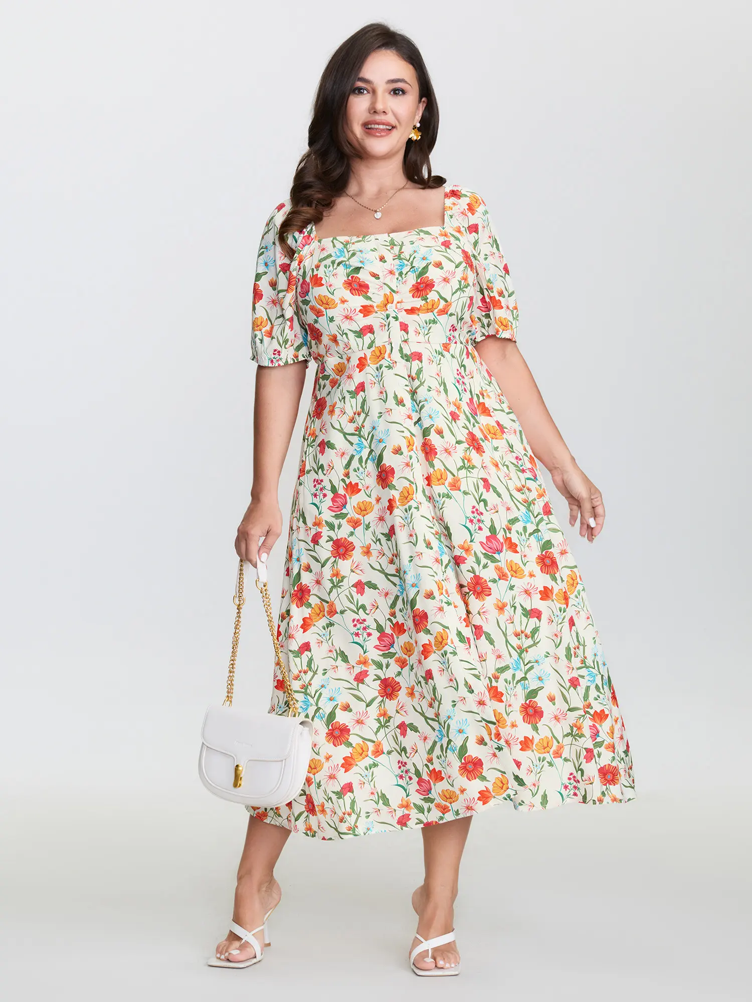 【Cottagecore Dress】 BLOOMCHIC Floral Print Button Placket Maxi Dress  Fit Casual,Summerfinds