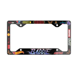 Baddie Racing Logos Metal License Plate Frame JDM Drift Sticker Style 12.3x6.5 Inch Aluminum Construction Vibrant Graphics