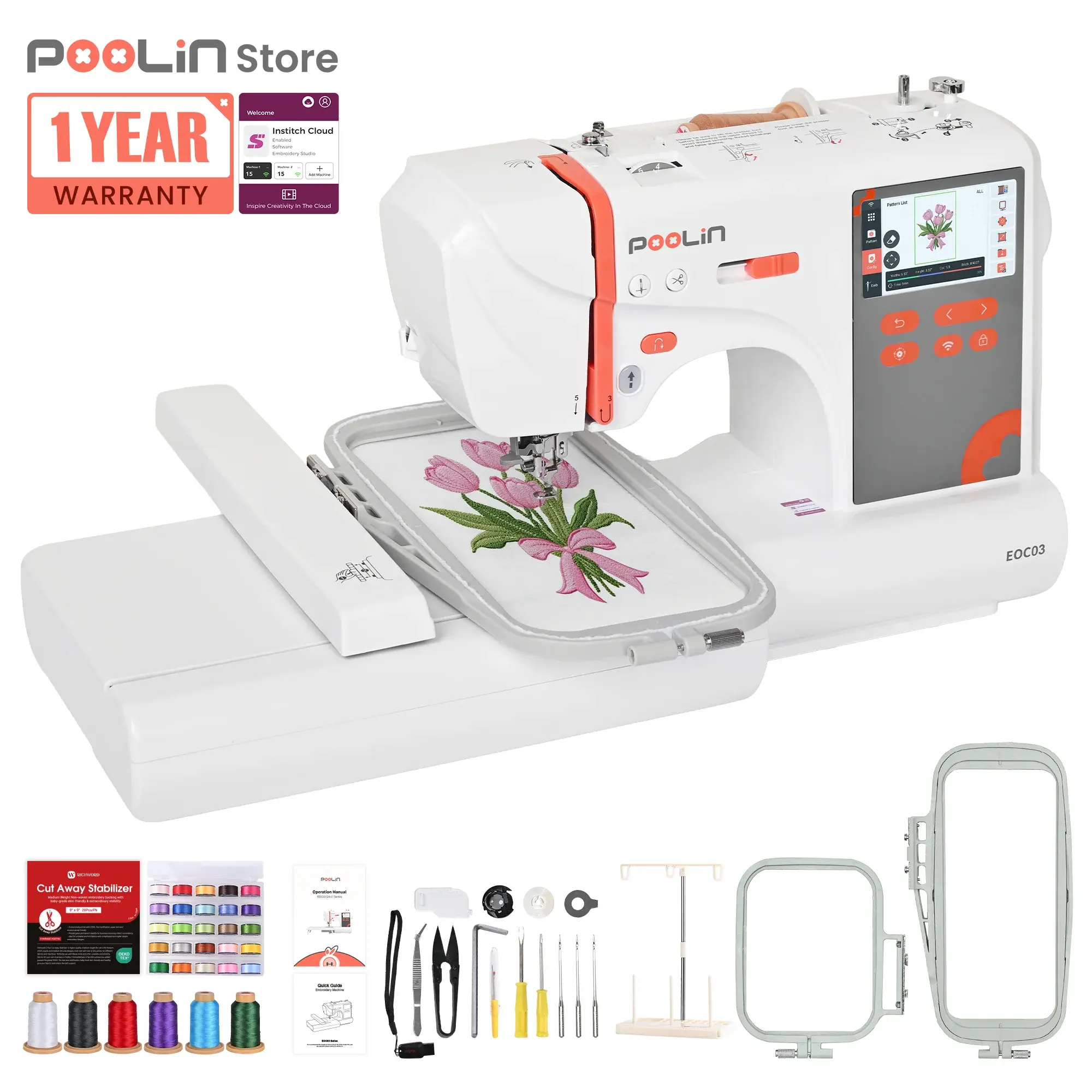 PooLin EOC03 Affordable Entry-Level Automatic Embroidery Machine for Beginners