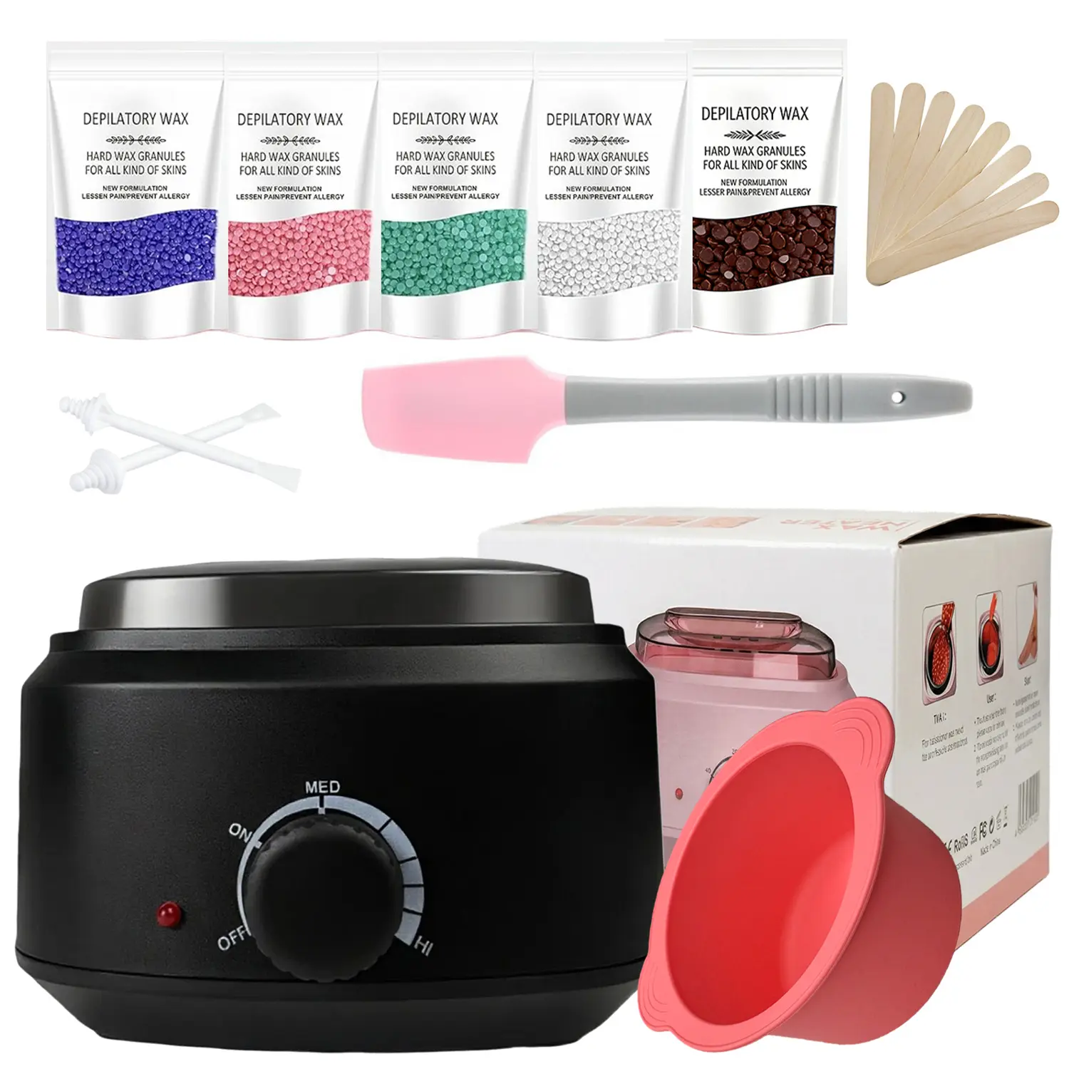 Waxing Kit for Women Men Wax Kit for Hair Removal with Silicone Bowl 5 Bags Hard Wax Beans 10 Sticks for Full Body Bikini Eyebrow Face Sensitive Skin Use