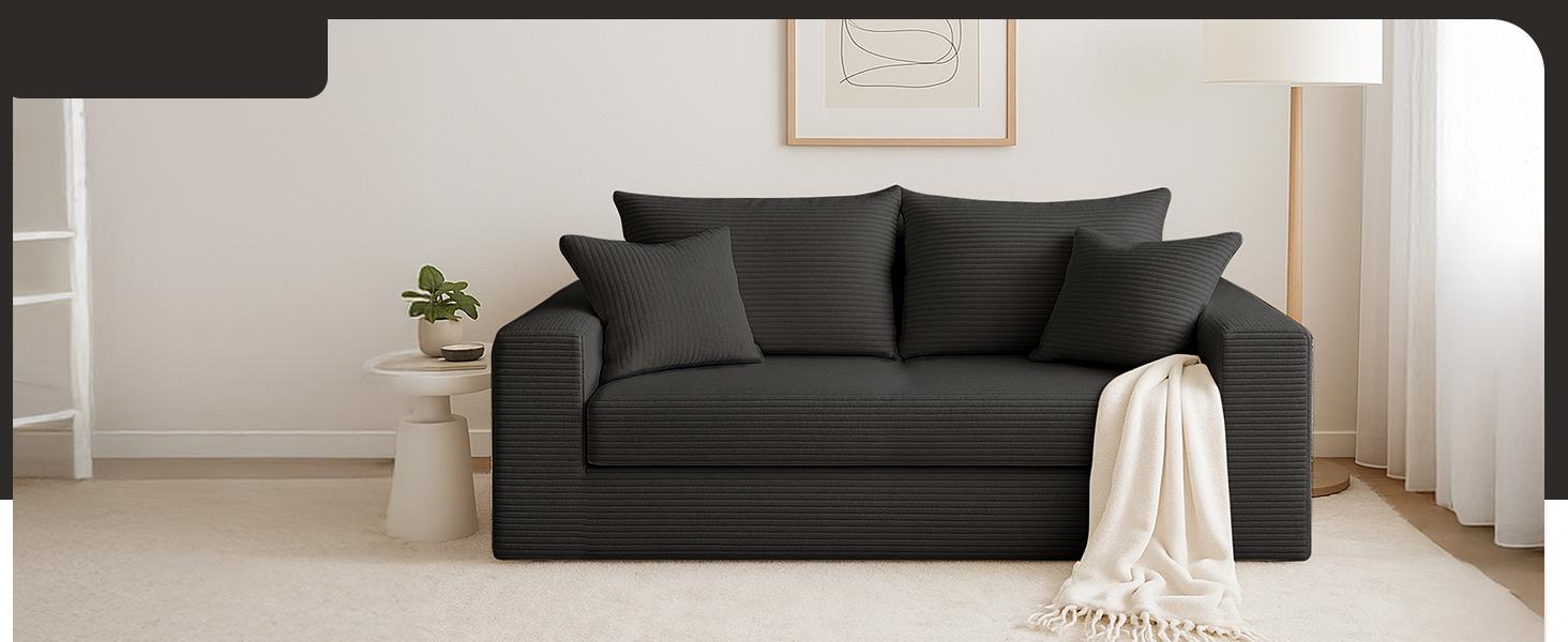 Winzoo Convertible Sofa Bed 3 in 1 Loveseat Folding Couch Bed Foldable Chaise Lounge Chair Floor Futon Sleeper Corduroy with 4 Pillows for Living Room