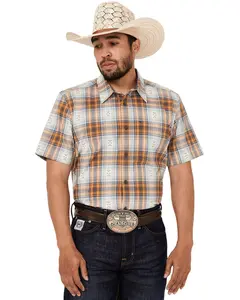 Cody James Men's Spur Dobby Plaid Print Short Sleeve Button-Down Stretch Western - Cjsu24w95-Iv