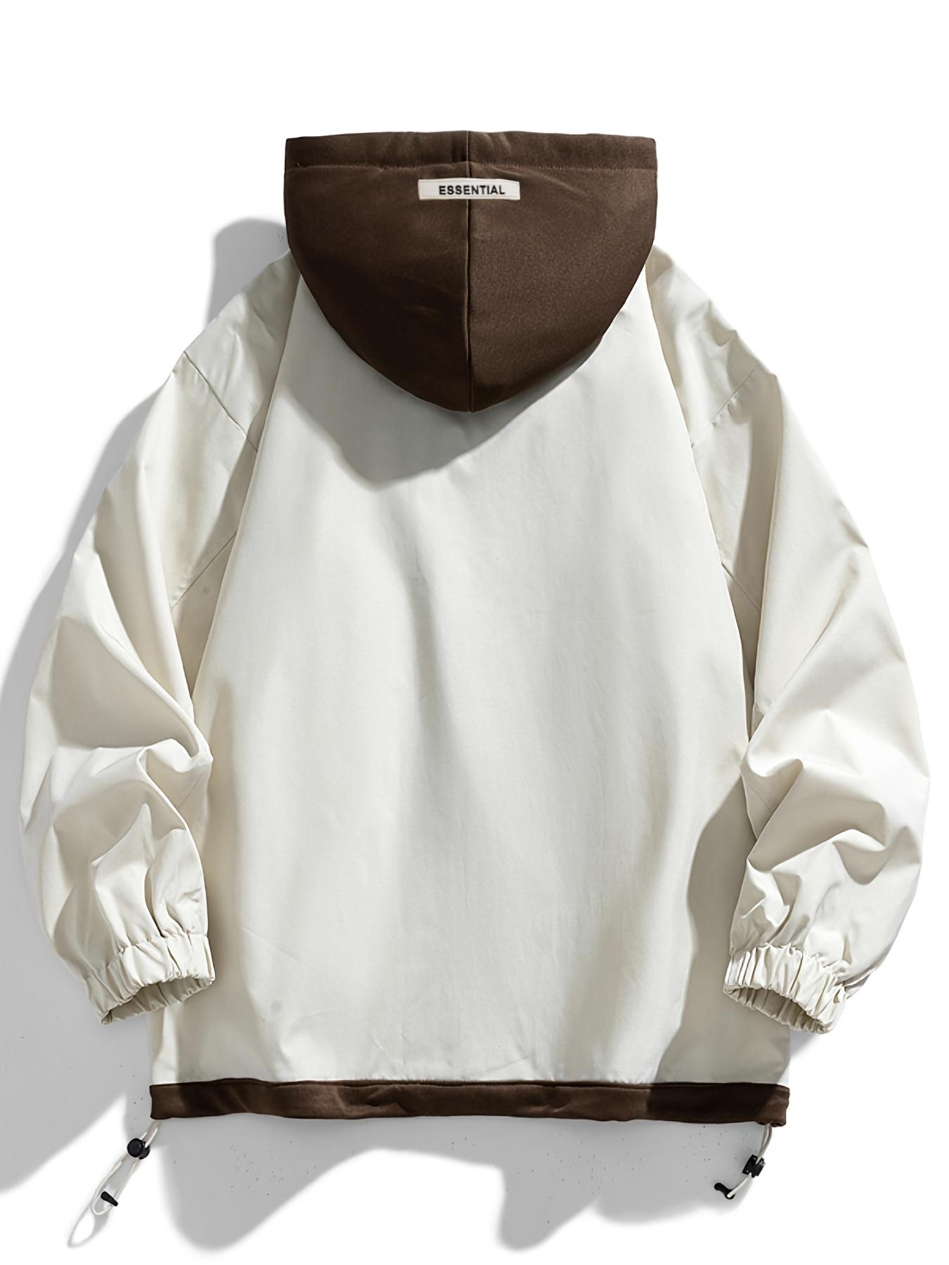 Men's Hooded Jacket Spring Autumn 2025 New Two-Piece Look Casual Loose Fit Youthful Coat with Brown Accents Menswear Stylish Overall Sweatshirts Tops Vibe Long Sleeve