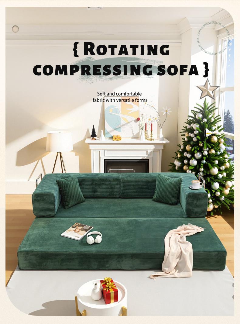 78.7'' Convertible Sleeper Sofa Bed with Cylindrical Pillow Corduroy Folding Mattress Couch Fixed-Shape Frame for Living Room Bedroom Studio Fully Assembled