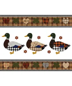 Faux Patchwork Quilted Country Trio Of Ducks Ready To Press Heat Transfer 11"