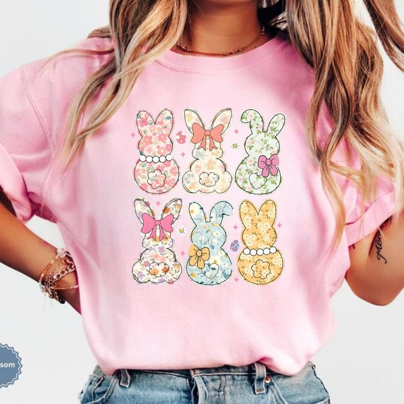 Comfort Colors Coquette Easter Bunny Floral Tshirt, Easter Bunny Tee, Coquette Easter T-shirt, Girly Easter Kids Bow, Retro Easter Tee, Spring Floral Bunny T-shirt