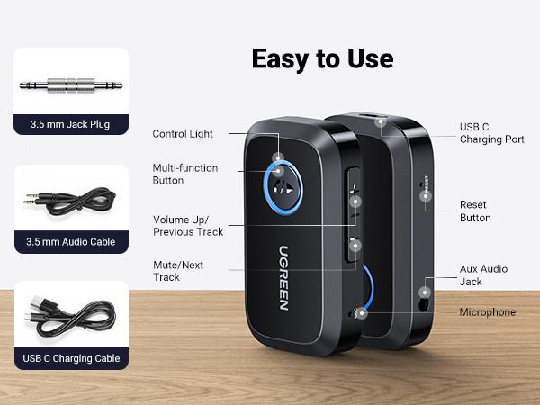 UGREEN 5.4 Aux Bluetooth Adapter for Car, Wireless FM Transmitter, 3.5mm aux Audio Receiver for Home Stereo/Wired Speaker, 15H Battery Life Car Accessories, Bluetoothtransmitter, Automotive,TikTokShopBlackFriday ,Tiktokshopstockup