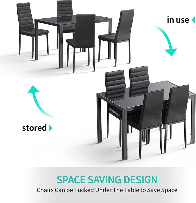 【2 Packages Shipping】GIZOON 3/5/7 Piece Glass Dining Table Set with PU Leather Chairs Modern Sturdy Iron Frame Easy to Clean for Home Kitchen Living Room 【2 Packages Shipping】GIZOON 3/5/7 Piece Glass Dining Table Set with PU Leather Chairs Modern Sturdy Iron Frame Easy to Clean for Home Kitchen Living Room