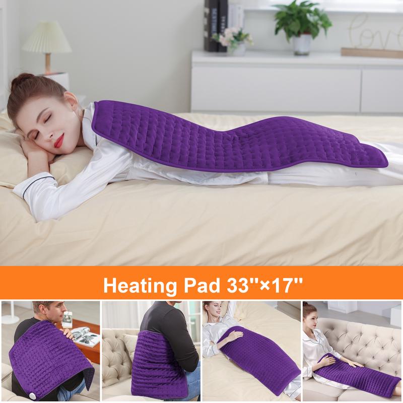 Deepsoon Heating pad, 33in×17in, 24in×12in, 6 temperature levels and 4 time settings, portable, back, neck, shoulders and legs heating, machine washable, perfect holiday gift for men, women, parents, Christmas gift