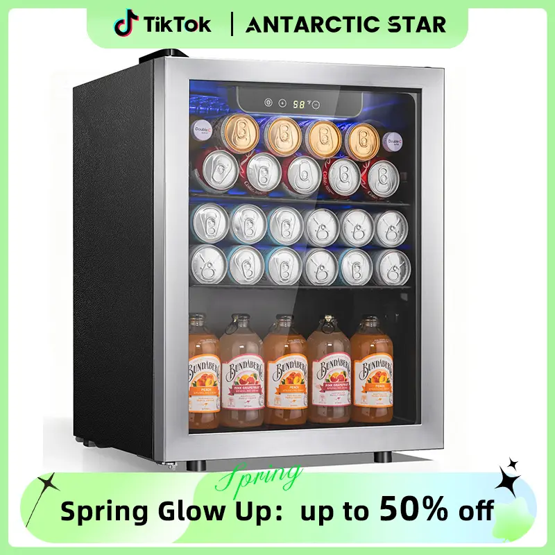 Antarctic Star 1.7 Cu.Ft Corded Modern Mini Fridge, 68-Can/16-Bottle Beverage Refrigerator with Seamless Glass Door, Digital Display, Quiet Compressor, Cooling Freestanding Unit for Bar, Kitchen - Silver, Digital Display Refrigerators