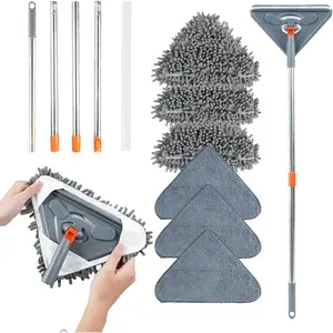 Long Handle Wall Cleaner Adjustable LengthWall Mop 360° Spinning Head Floor WallWashing Cleaning Tool for Walls Ceiling FansFloors Baseboards Dust Kitchen GeneralPurpose, 6 Replacement Pad