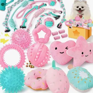 Pink Puppy Toys for Teething - 23 Pack Puppy Chew Toys for Boredom, Interactive Dog Toys for Puppies, Cute Small Dog Toys with Treat Ball, Squeaky Dog Chew Toys and Ropes