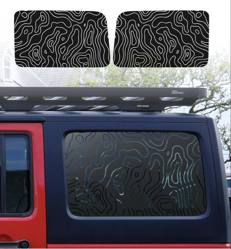 Floral Flower Print Rear Window Decals for 2018-2023 Jeep Wrangler 4 Door JLU Matte Black Vinyl Stickers Fits 2018 2019 2020 2021 2022 Models