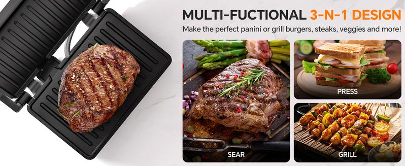 Panini Press Grill, 3-in-1 Electric Grill, 180° Openable, Non-Stick Plates, Floating Hinge, With Grease Tray, Gourmet Sandwich Maker for Indoor, Outdoor, Camping Cooking, BBQ, Pizza Oven, Fast Preheat & Dual Heating Plates, Easy Cleanup Panini Press Grill, 3-in-1 Electric Grill, 180° Openable, Non-Stick Plates, Floating Hinge, With Grease Tray, Gourmet Sandwich Maker for Indoor, Outdoor, Camping Cooking, BBQ, Pizza Oven, Fast Preheat & Dual Heating Plates, Easy Cleanup